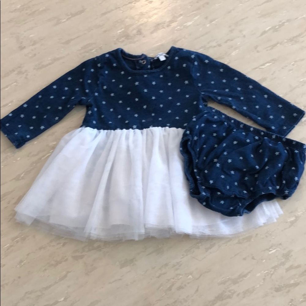 Splendid navy blue star tulle dress with bloomers